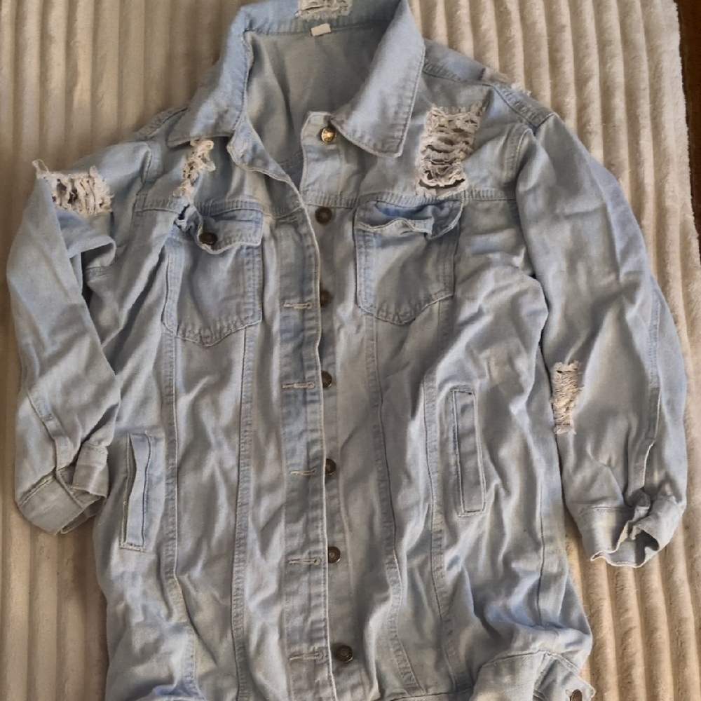 Light Blue Distressed Jean Jacket